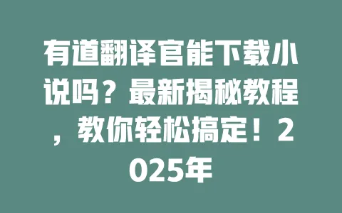有道翻译官能下载小说吗？最新揭秘教程，教你轻松搞定！2025年 一